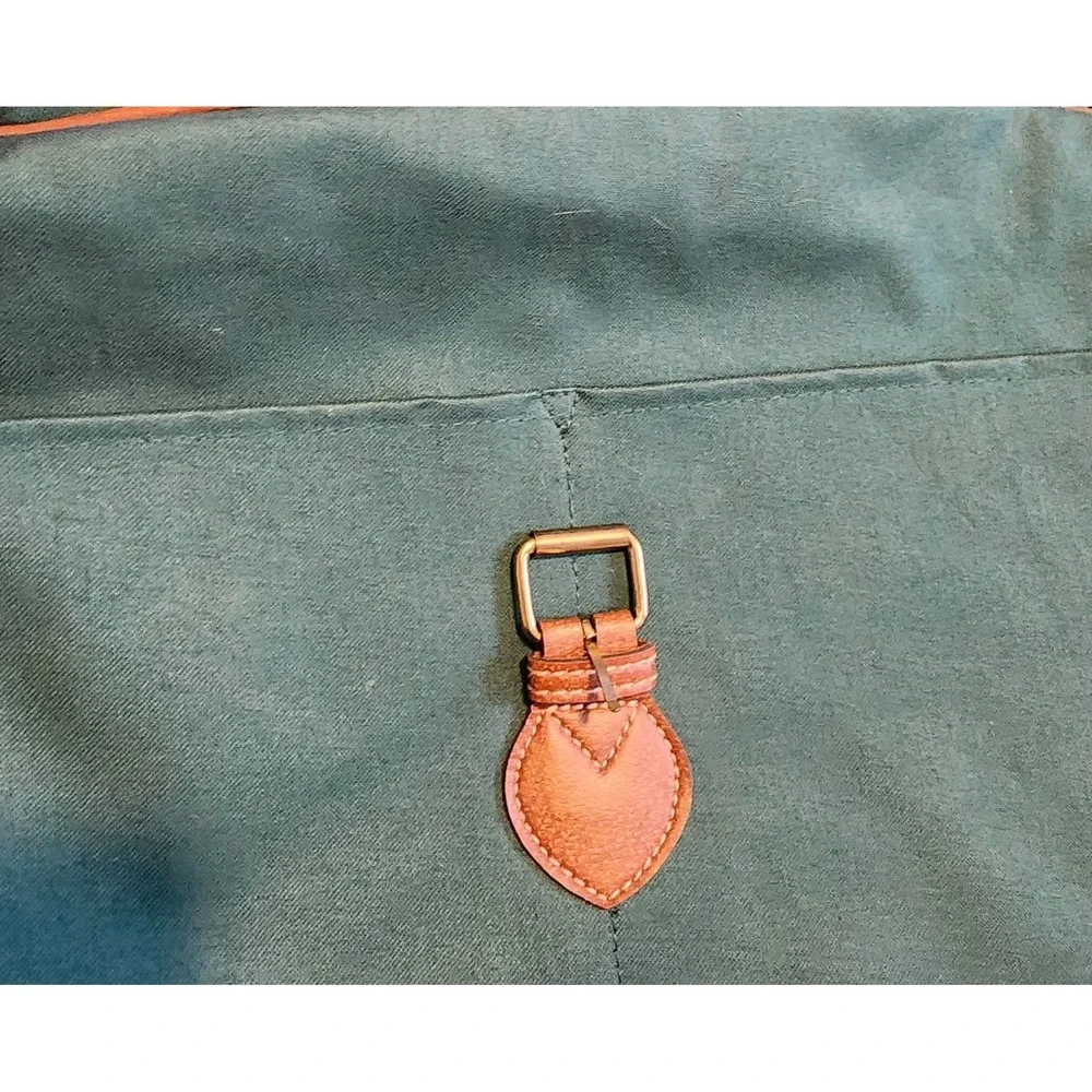 Polo Ralph Lauren VTG Green Messenger Bag Brown Leather Trim Shoulder Laptop Bag